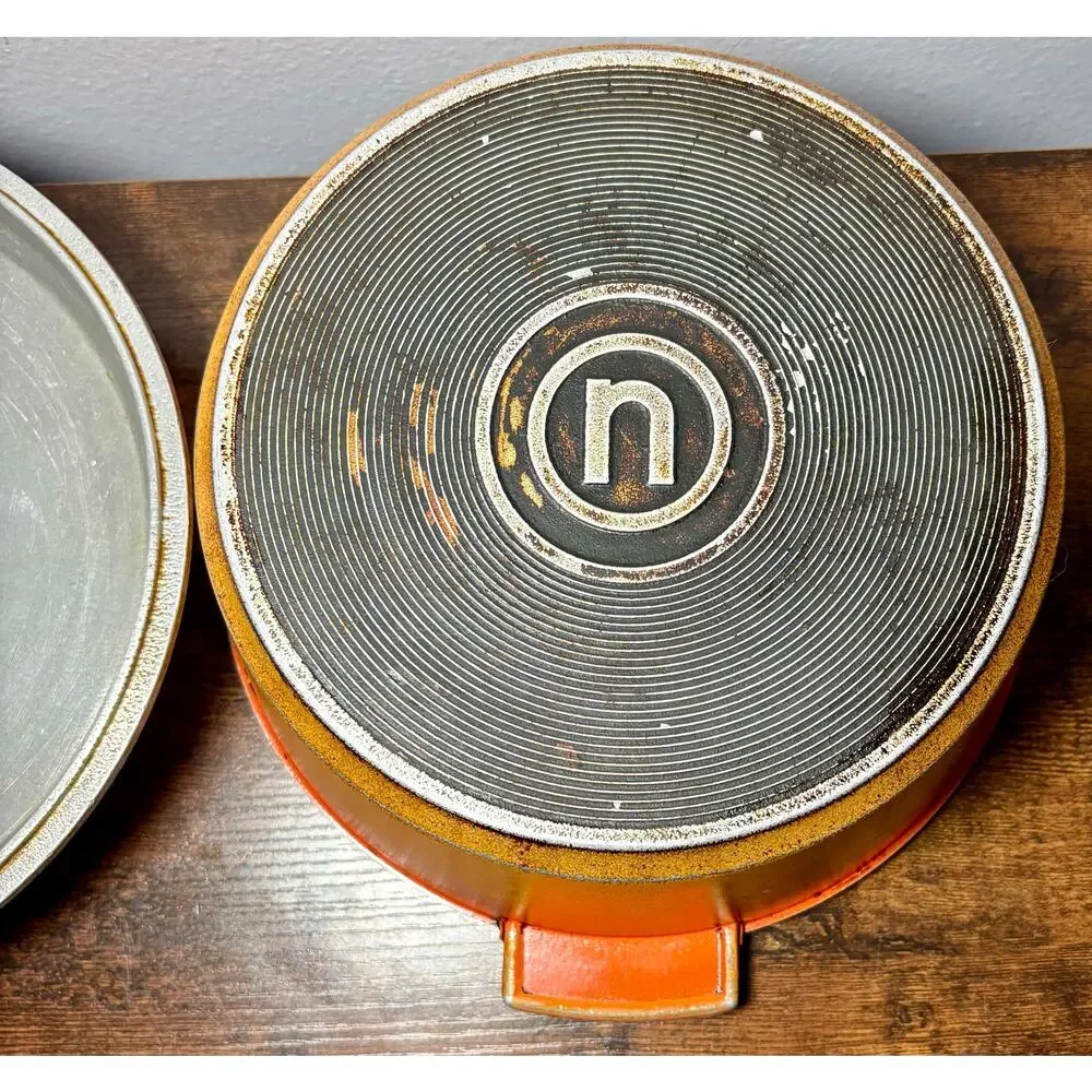 Vintage Namco Australia 1970s Flame Orange Aluminum Dutch Oven 4Qt with Lid